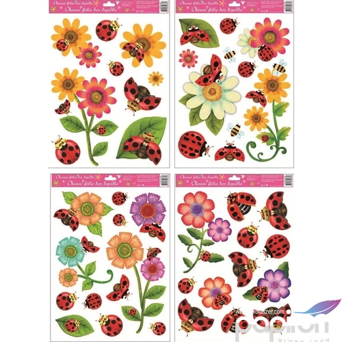 Ablakmatrica dekor tavaszi Katica-virág mintás 42x30cm Tavaszi ablak dekoráció!