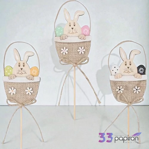 Tavaszi dekor fa kosár pálcán 9cm