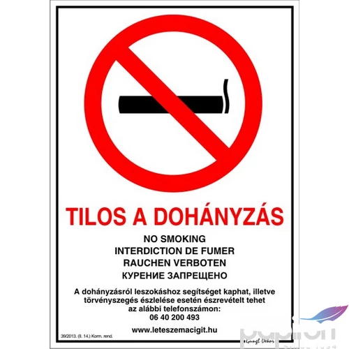 Információs tábla Tilos a dohányzás 