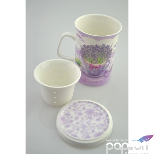 Bögre teás Levendulás 320ml levendula mintás Bögre porcelán + szűrő + tető