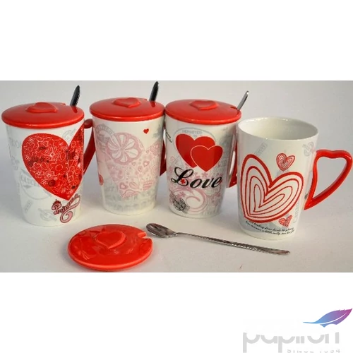Bögre teás SZÍVES KANÁLLAL, 440 ML, Porcelán, 4 VARIÁCIÓ