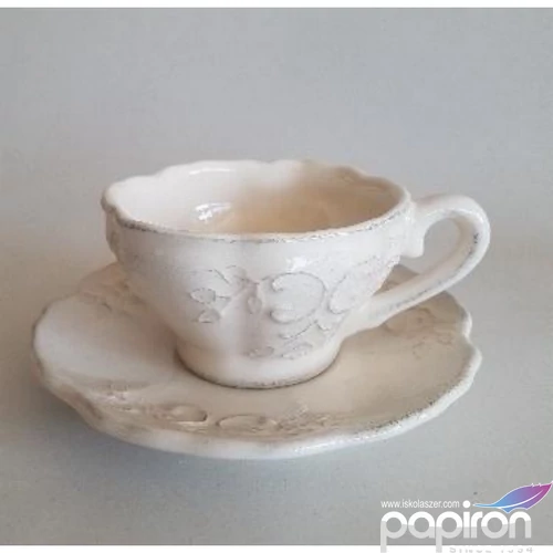 Csésze teás Porceláncsipkés 3dl Romantik, natúr kicsi kézzel festett