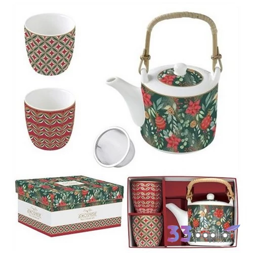 Kancsó kanna+2pohár porcelán 6dl fémszürővel, 160ml Atmosphere, Chris dobozban