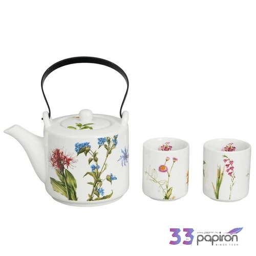 Teáskanna porcelán 2 csésze COLORS OF NATURE Díszdobozban, rozsdamentes teaszűrővel