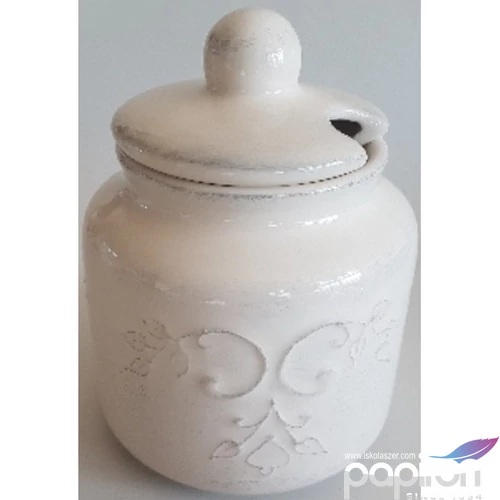 Méztartó kerámia csipkés Romantik, kézzel festett natúr 0,75l csurgatóval, 11,5x15cm