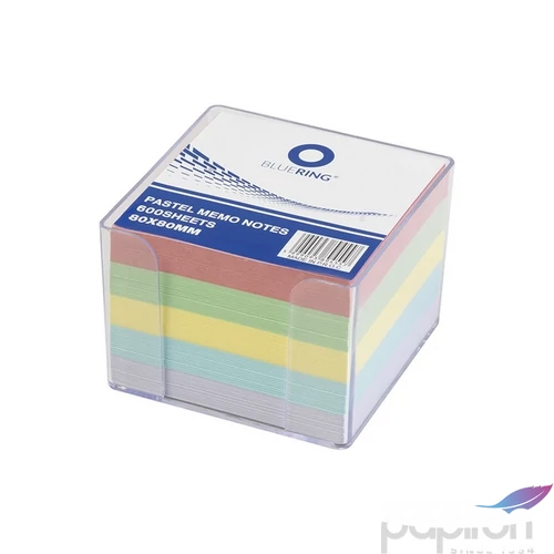 Tépőtömb 8x8x6,5cm Bluering kockatömb transzparens tartóban színes pasztell