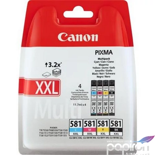 Tintapatron Canon CBCLI581XXLM4 Multipack 46, 8ml Canon B+C+M+Y