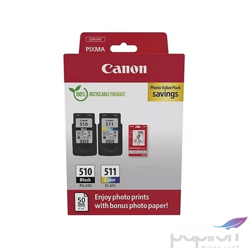 Tintapatron Canon PG510/CL511 multipack+fotópapír , 220+240oldal +50 ív Pixma MP240 géphez