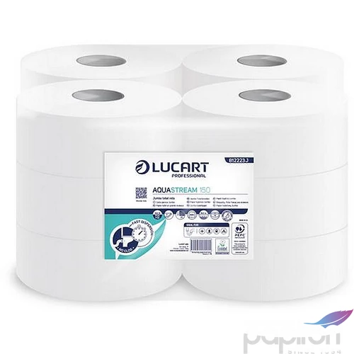 Toalettpapír 2 2 rétegű nagytekercses 150m 19cm átmérő LUCART Aquastream 150 fehér