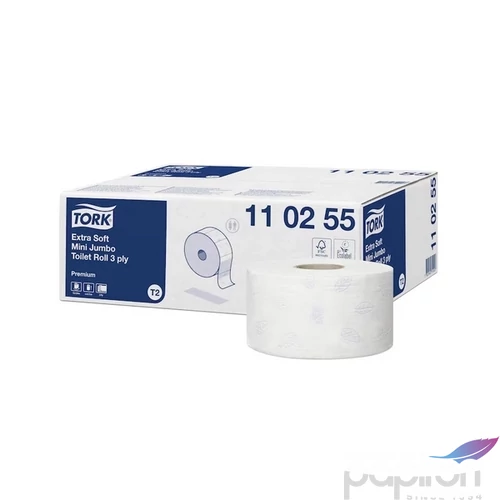 Toalettpapír 3 rétegű 600 lap/120 m/tek 12 tek/karton Extra Soft Mini Jumbo Tork_110255 fehér