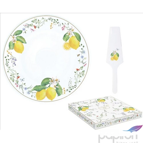 Tortatál porcelán 32cm, Fleurs et Citrons dobozban