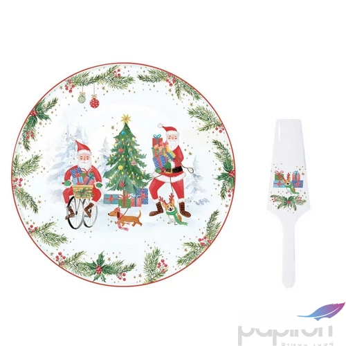 Tortatál Porcelán karácsonyi 32cm, dobozba, Joyful Santa dobozban