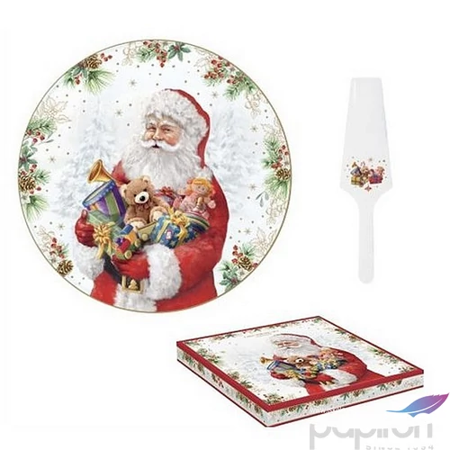 Tortatál Porcelán karácsonyi 32cm, Santa Is Coming dobozban