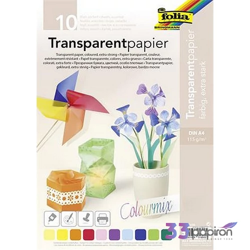 Transzparens papír A4 115g 10 lap FOLIA vegyes színek