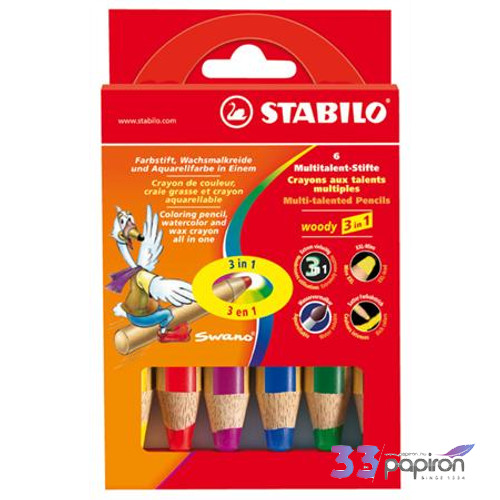 Színes ceruza 6 Stabilo Woody 3in1 vastag kerek 6színű Írószerek STABILO 8806