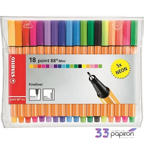 Tűfilc készlet 18 Stabilo Point 88 Mini Neon 0,4mm, 18színű Írószerek STABILO 688/18-2