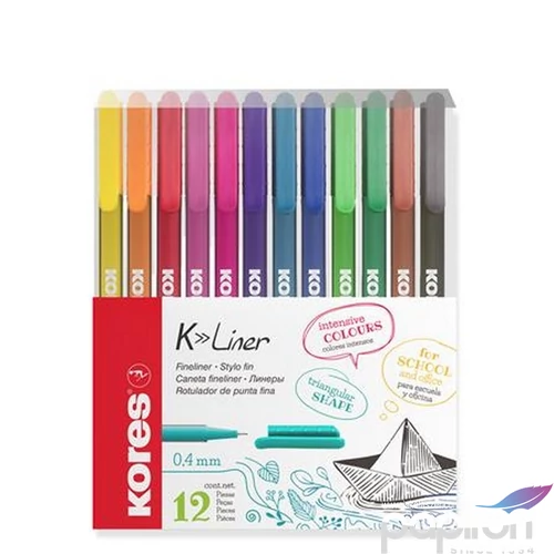 Tűfilc készlet Kores 0,4mm, K-Liner, 12 különböző szín IK28111