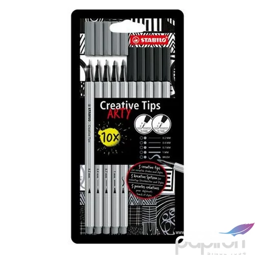 Tűfilc készlet Stabilo Creative Tips ARTY, fekete, szürke 5 különböző vastagság
