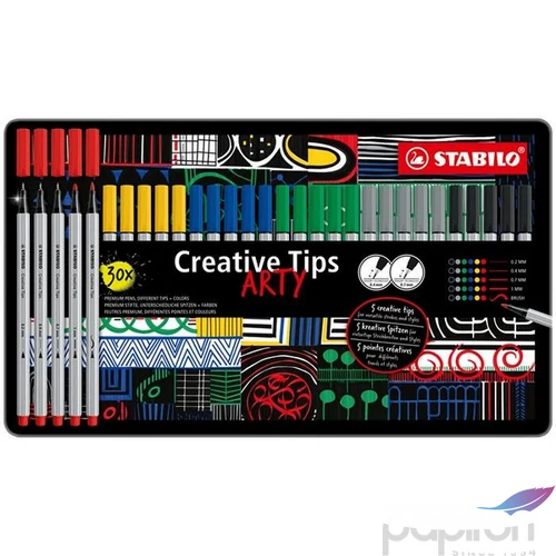 Tűfilc készlet Stabilo fém doboz,Creative Tips ARTY,6 különböző szín, 5 különböző vastagság