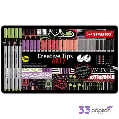 Tűfilc készlet Stabilo fém doboz,Creative Tips ARTY,6 különböző pasztell szín, 5 különböző vastagság
