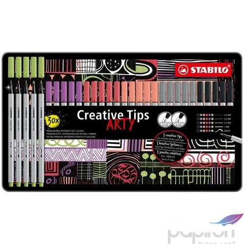 Tűfilc készlet Stabilo fém doboz,Creative Tips ARTY,6 különböző pasztell szín, 5 különböző vastagság