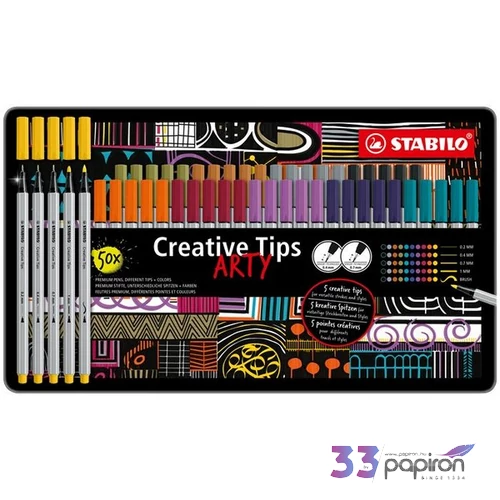 Tűfilc készlet Stabilo fém doboz,Creative TipsARTY,10 különböző szín, 5 különböző vastagság