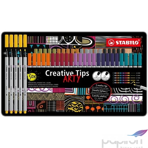 Tűfilc készlet Stabilo fém doboz,Creative TipsARTY,10 különböző szín, 5 különböző vastagság
