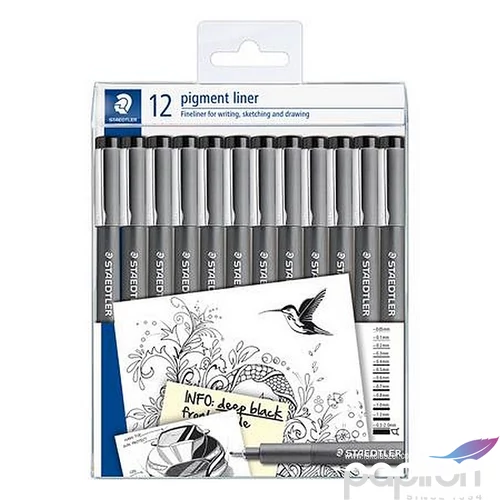 Tusfilc készlet Staedtler 12 különböző vonalvastagság Pigment Liner 308, fekete