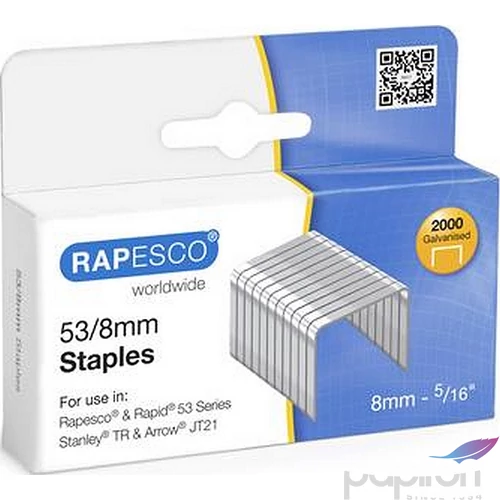 Tűzőkapocs 53/8 Rapesco 2000db/dob horganyzott acél Irodai kisgépek RAPESCO 0752