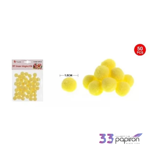 Dekor pompom sárga 1,5cm 50db-os 25