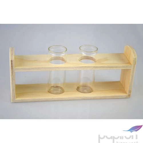 Üveg kémcső fa tartóban ÁTM.:3cm 2db, 20x4,7x8,5cm
