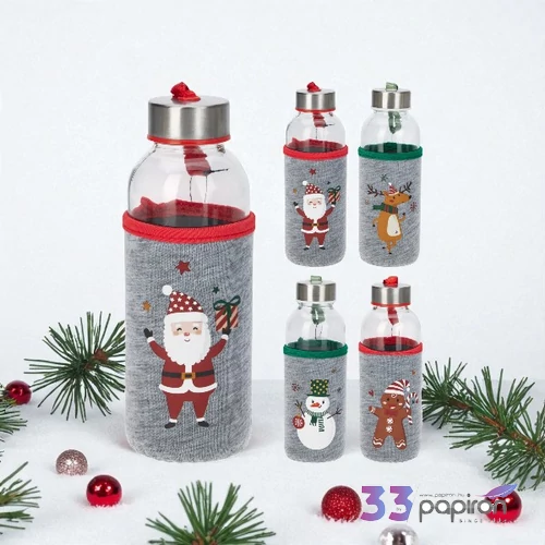 Üveg kulacs 400ml Karácsonyi mintás 4féle KPM25