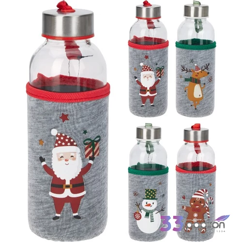 Üveg kulacs 400ml Karácsonyi mintás 4féle KPM25