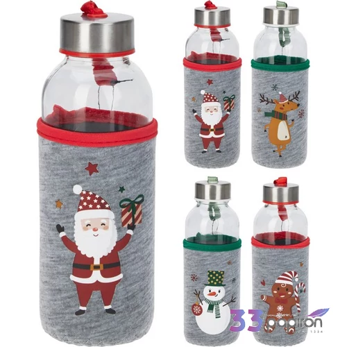 Üveg kulacs 400ml Karácsonyi mintás 4féle KPM25