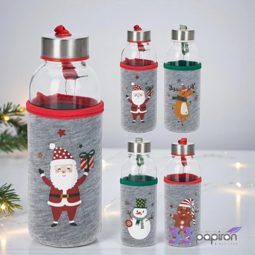 Üveg kulacs 400ml Karácsonyi mintás 4féle KPM25