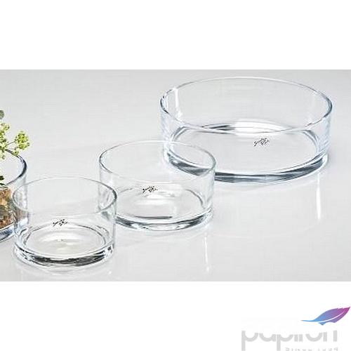 Üvegtál 19cm átmérő áttetsző víztiszta üvegből vastag falú 8 vastag falú 8cm peremmel
