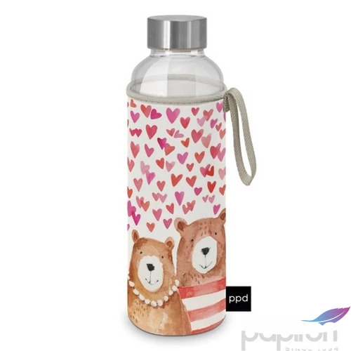 Kulacs Üvegflaska 550ml Love bears, neoprén védőhuzattal Borosilicate üveg