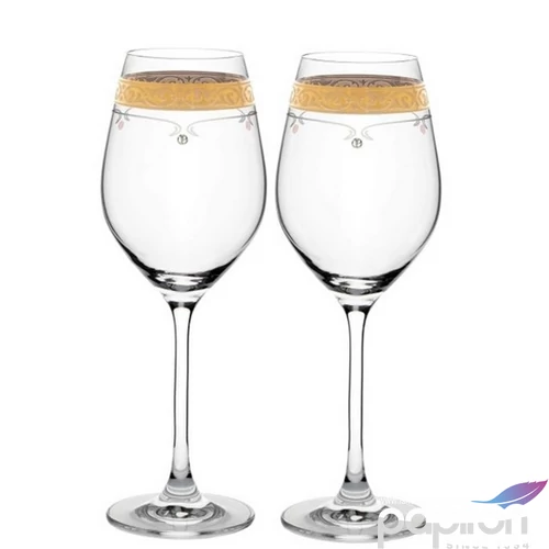 Üvegpohár boros 470ml arany szegéllyel, Swarovski dísszel S/2 