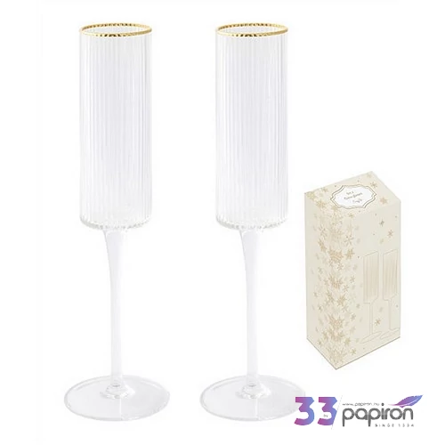 Üvegpohár pezsgős 200ml arany szegéllyel, bordás elegáns dobozban