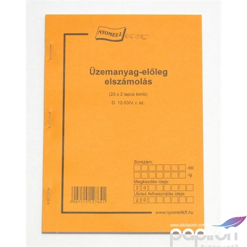 Ny B 12-53/V üzemanyagelőleg Üzemanyag előleg elszámolás 25x3