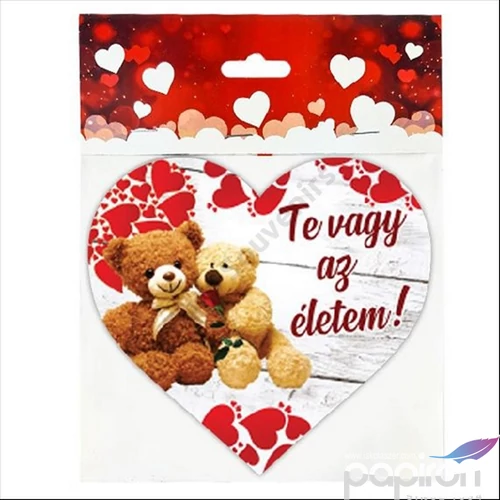 Valentini dekor fatábla szív, macis Te vagy az életem 1,5x15cm