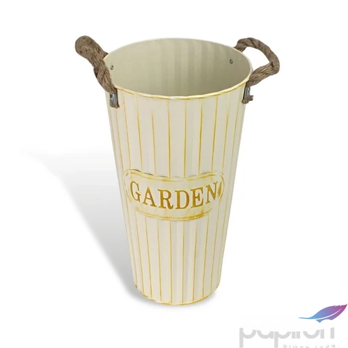 Váza bádog krém 19x35cm Garden feliratos magasított kötél fülekkel, strapabíró, bordázott