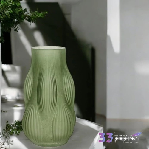 Váza üveg zöld elegáns 24' modern vonalvezetésű zöld 25cm sdkae