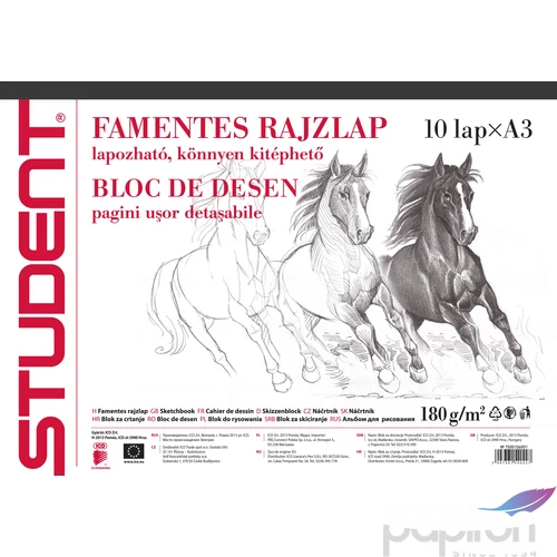 Vázlatfüzet A3 Ico Student 10lap, 180g/m2 famentes skiccfüzet Ico Student iskolaszezonos tanszerek