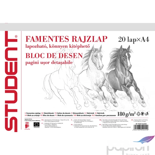Vázlatfüzet A4 Ico Student 20lap, 180g/m2 famentes skiccfüzet Ico Student iskolaszezonos tanszerek