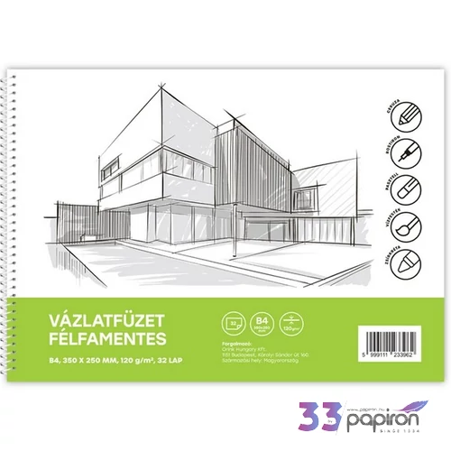 Vázlatfüzet B/4 félfamentes 32 lap 120gr. Bluering