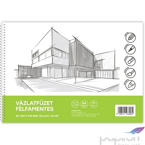 Vázlatfüzet B/4 félfamentes 32 lap 120gr. Bluering