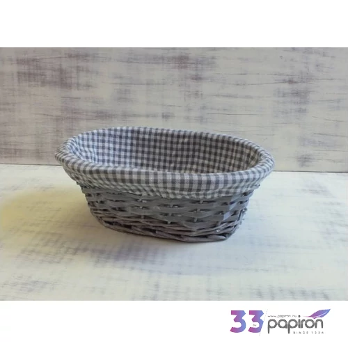 Vessző Fonott tál szürke kockás béléssel 27x20x10cm