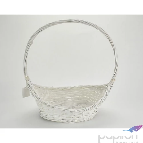 Vessző kosár füles csónak alakú, fehér 40x25cm