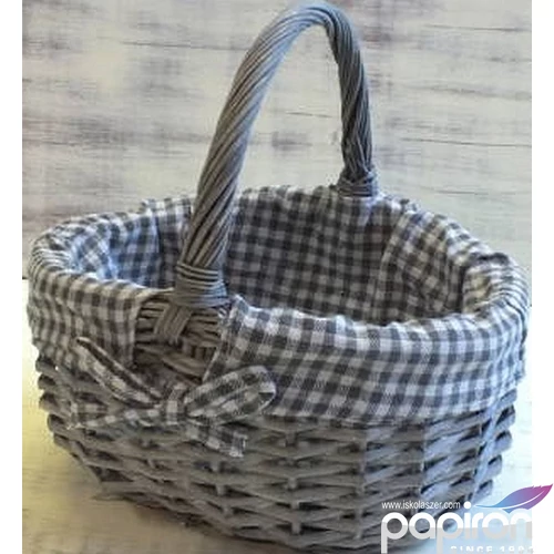 Vessző kosár kicsi szürke kockás bélés - 1-2kg teherbírás 24x18x12cm